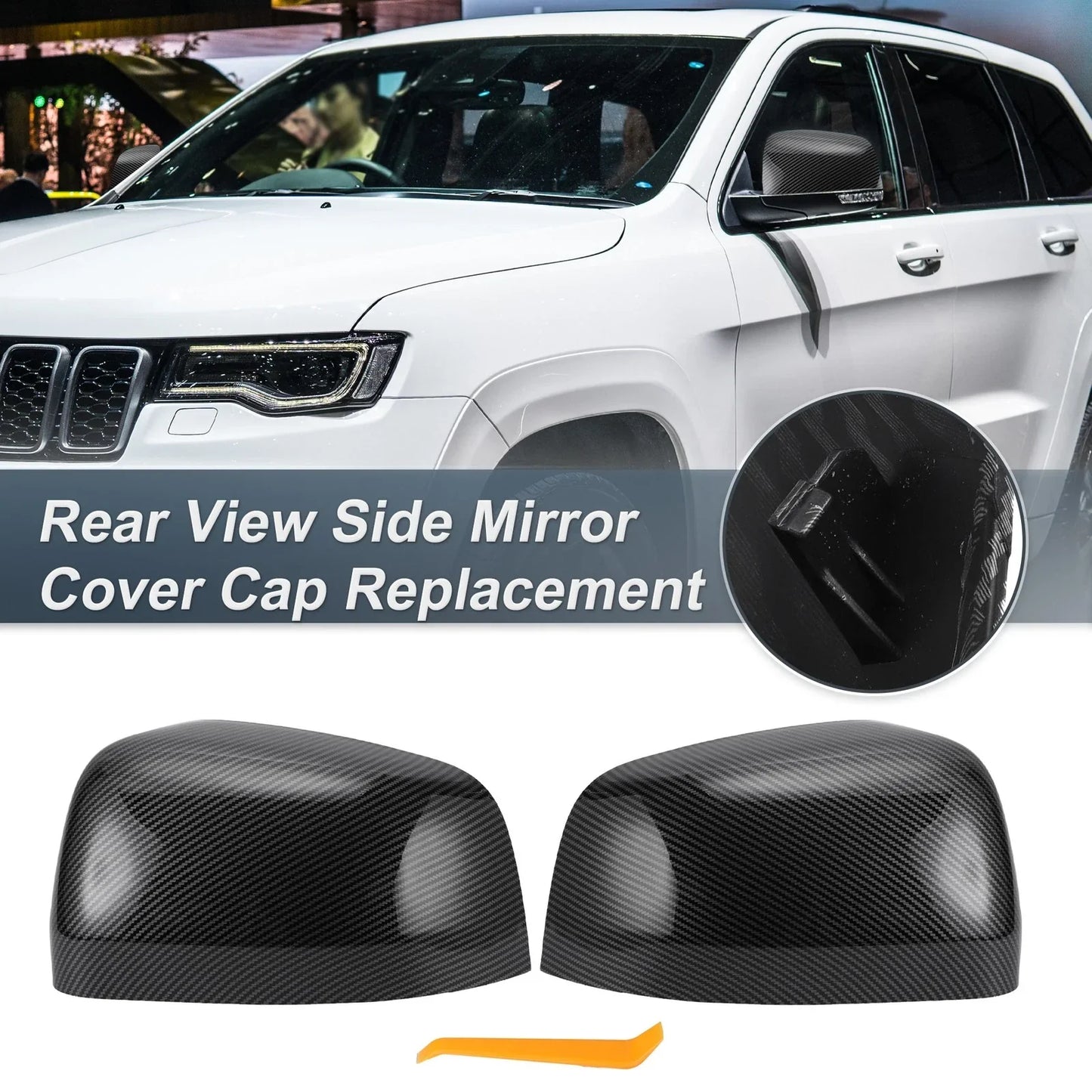 Rearview Mirror Cover Cap Set 2 x Black Carbon Fiber for Jeep Grand Cherokee
