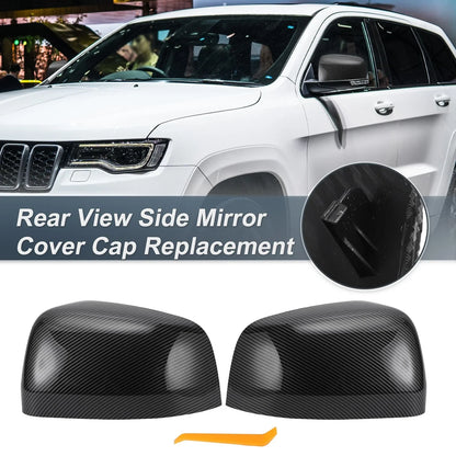 Rearview Mirror Cover Cap Set 2 x Black Carbon Fiber for Jeep Grand Cherokee