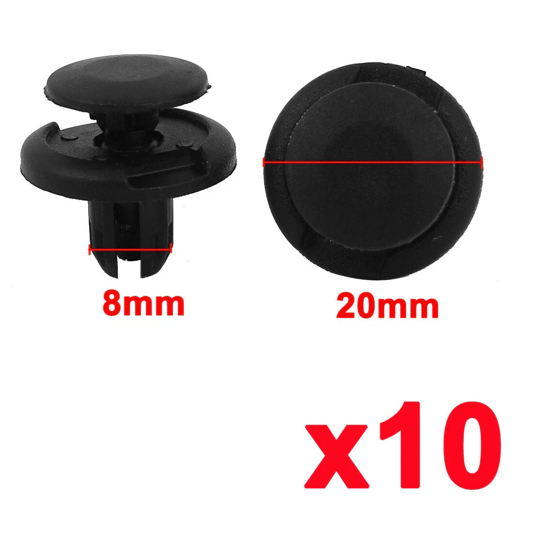 100 Pcs 8mm Black Plastic Rivets for Honda Car Door Clips