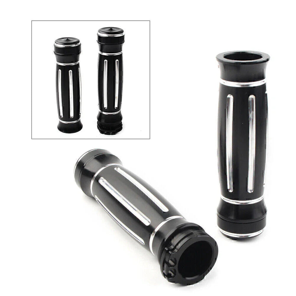 Black CNC Billet Aluminum 1" Handlebar Grips for Harley Touring