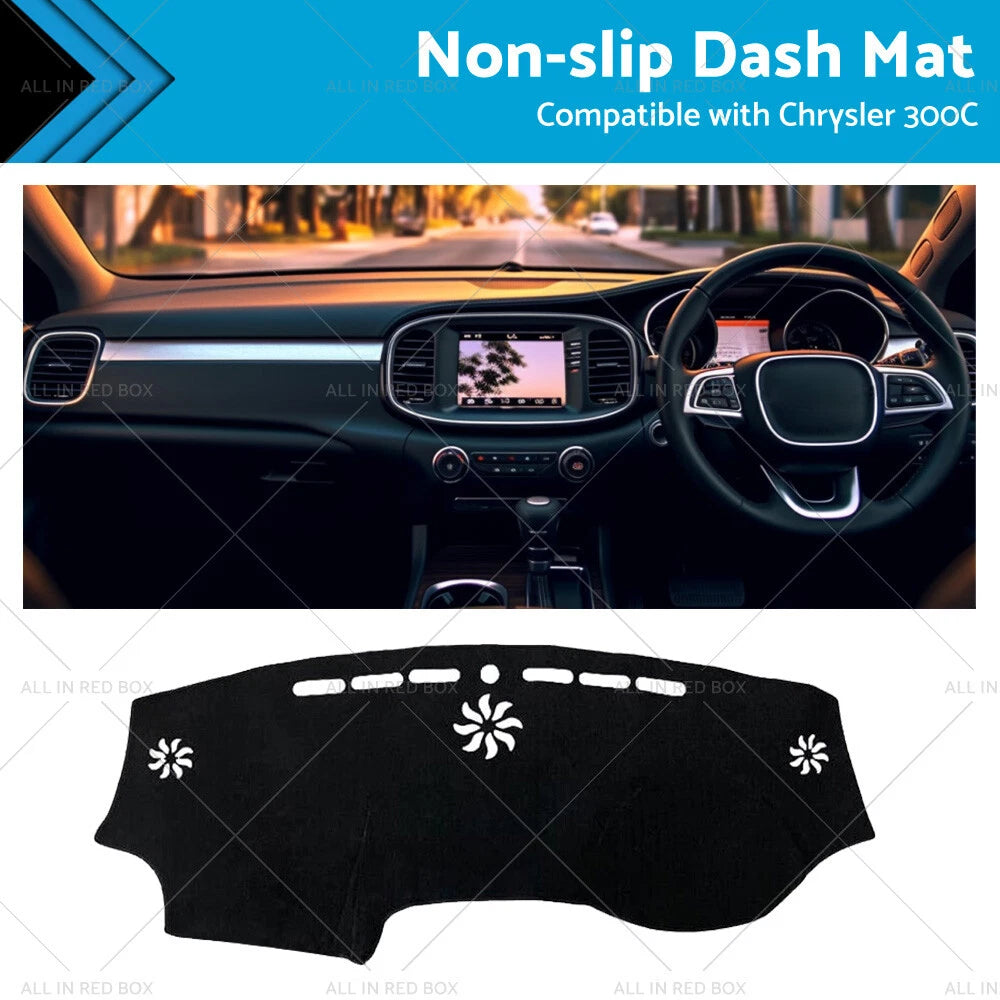 Black Dash Mat for Chrysler 300C (2012-2022) Dashboard Cover Non-Slip