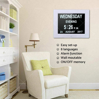 7" LED Digital Day Clock Calendar Wall for Dementia - Time, Date, Month (2023)