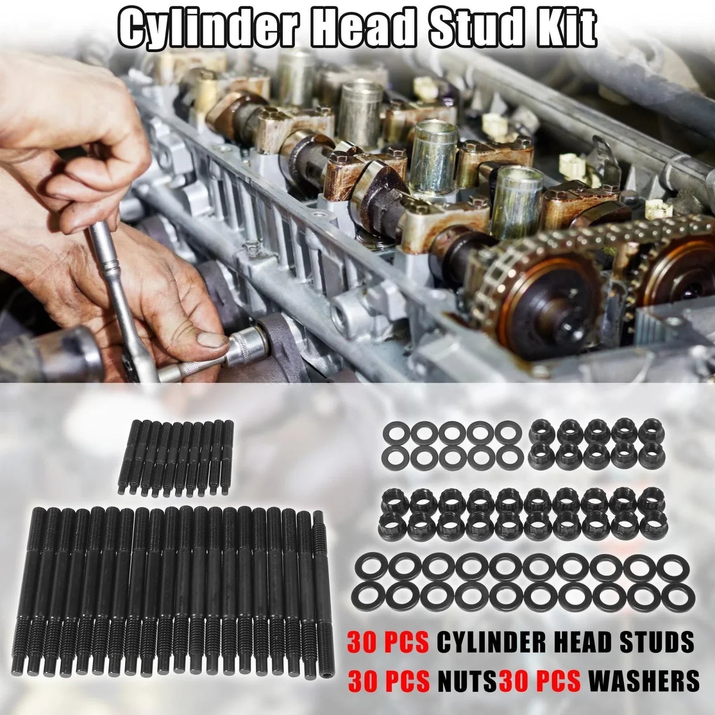Cylinder Head Stud Kit for Chevy LS1 LS6 5.3L 5.7L 6.0L Engine (2004-2006)
