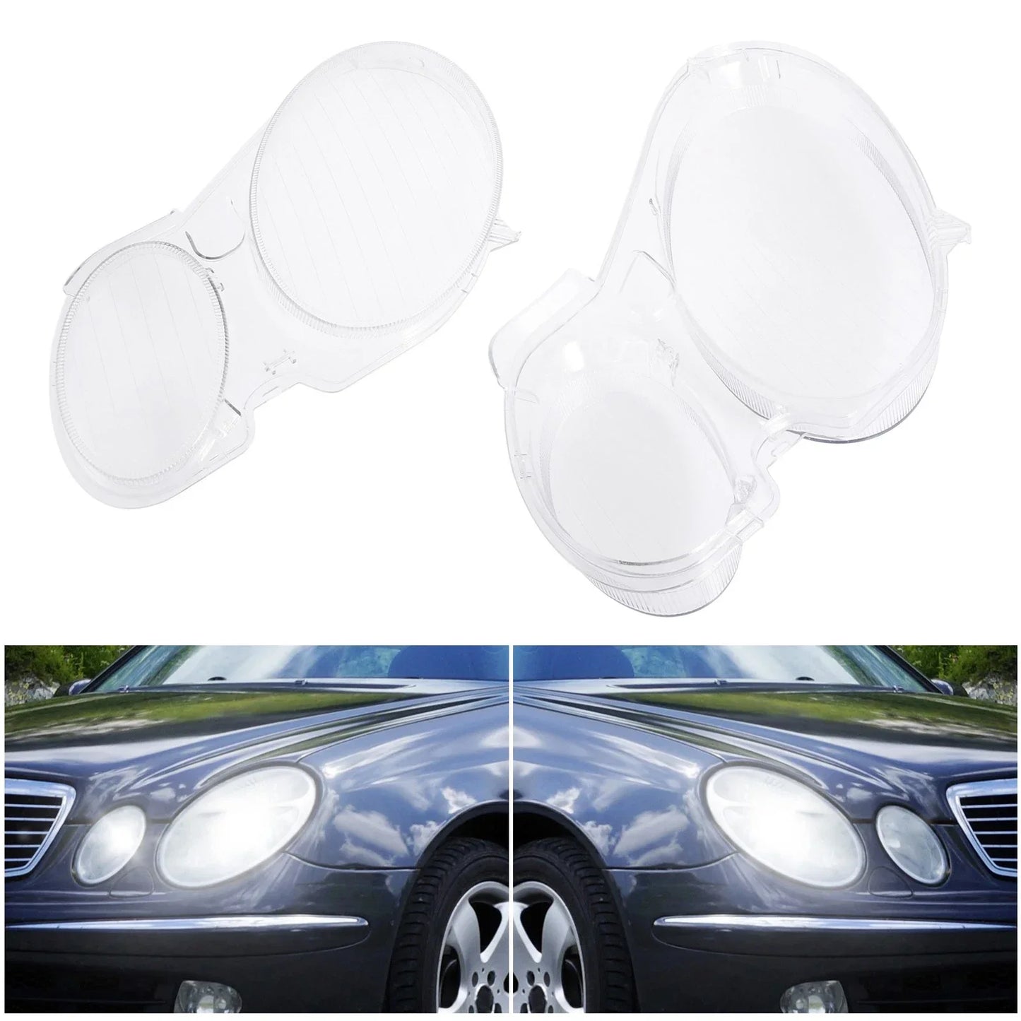 Front Headlight Lens Covers for Mercedes-Benz W211 (2002-2008)