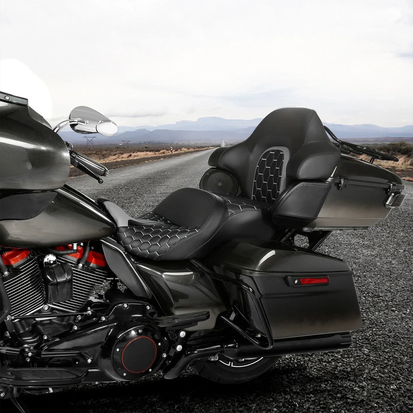 Backrest Black Grey Seat for Harley Touring (2014 - 2023)