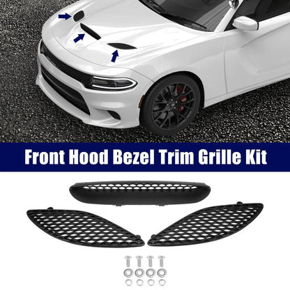 Black Hood Bezel Front Trim Grill Kit for Dodge Charger (2015-2020)