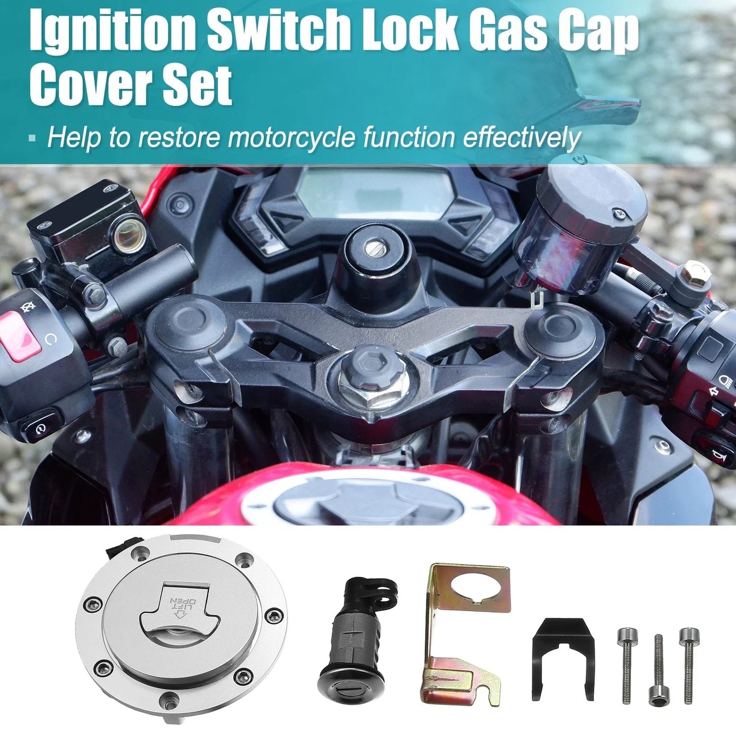 Ignition Switch, Fuel Gas Cap, Seat Lock w/ Key for Honda CBR600F4i (2001-2006)