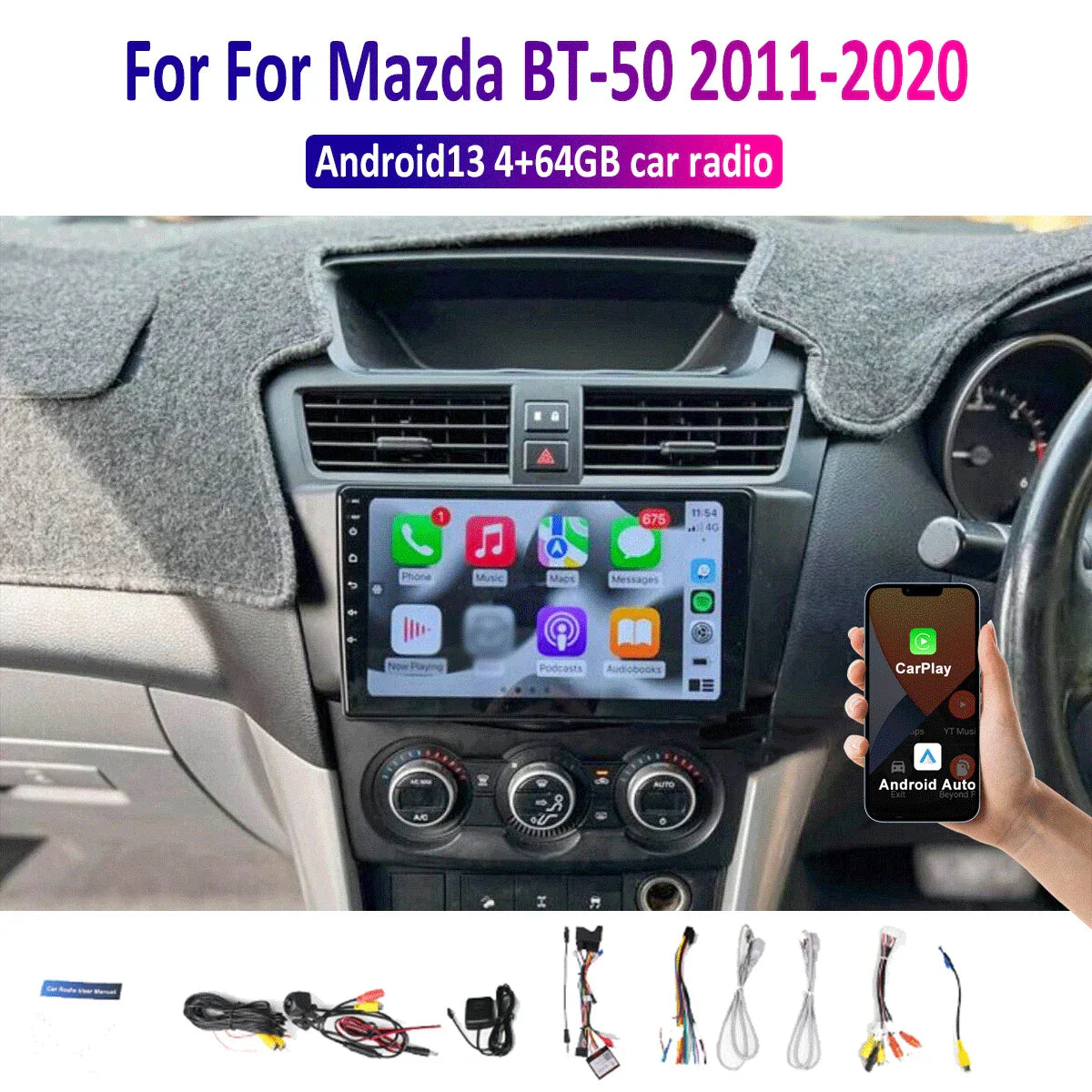 Wireless Carplay Android Auto Head Unit for Mazda BT-50 (2011-2020)