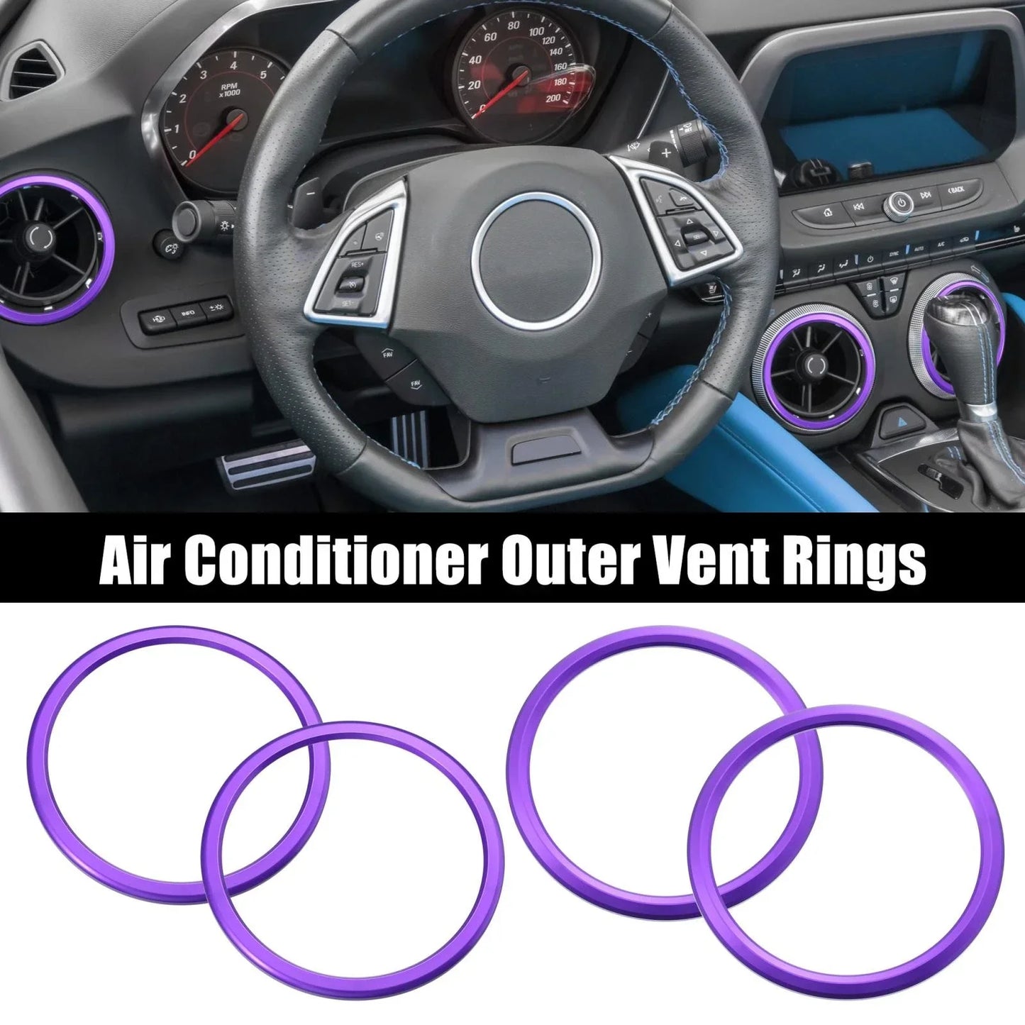 4 x AC Outer Vent Rings Trim Covers for Chevrolet Camaro (2016-2020) Purple