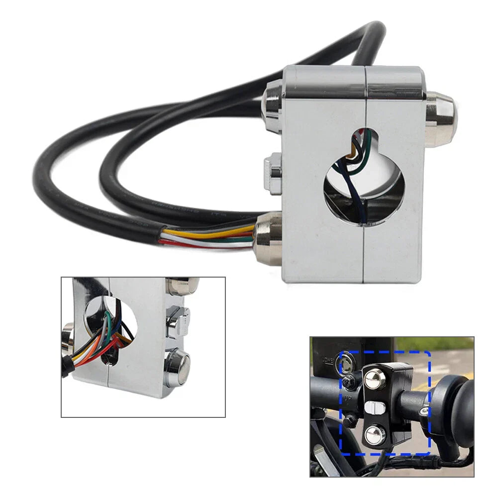 Chrome Handlebar Control Switch Horn Turn Signal Light for Harley Bobber