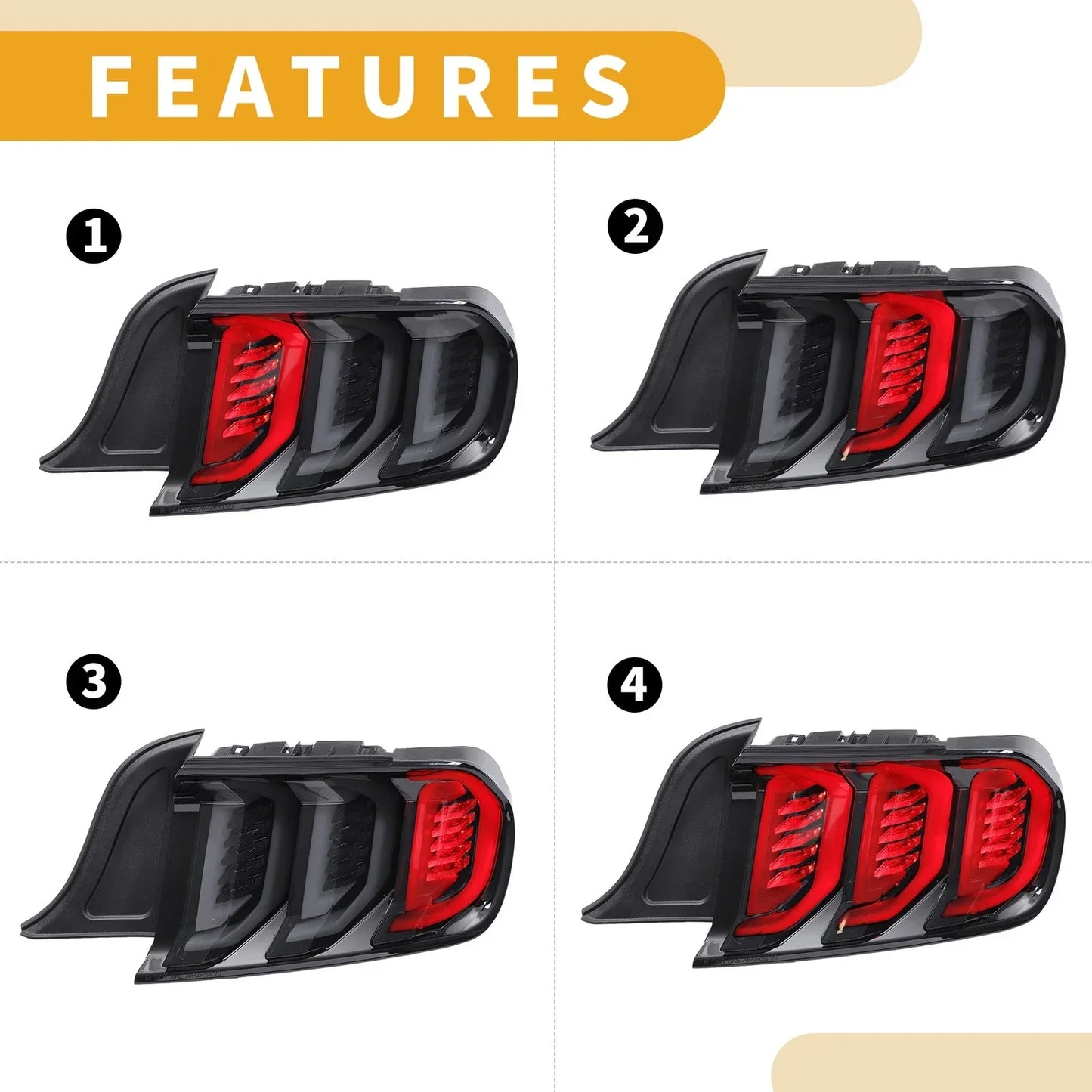 OLED Tail Lights Assembly for Ford Mustang 2015-2016 - Black 2 x Lights