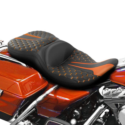 Driver Passenger Seat for Harley Electra Road Glide (1997-2007) Black Orange