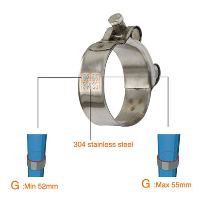 52mm-55mm Exhaust Pipe Clamp Stainless Steel for Motorcycle