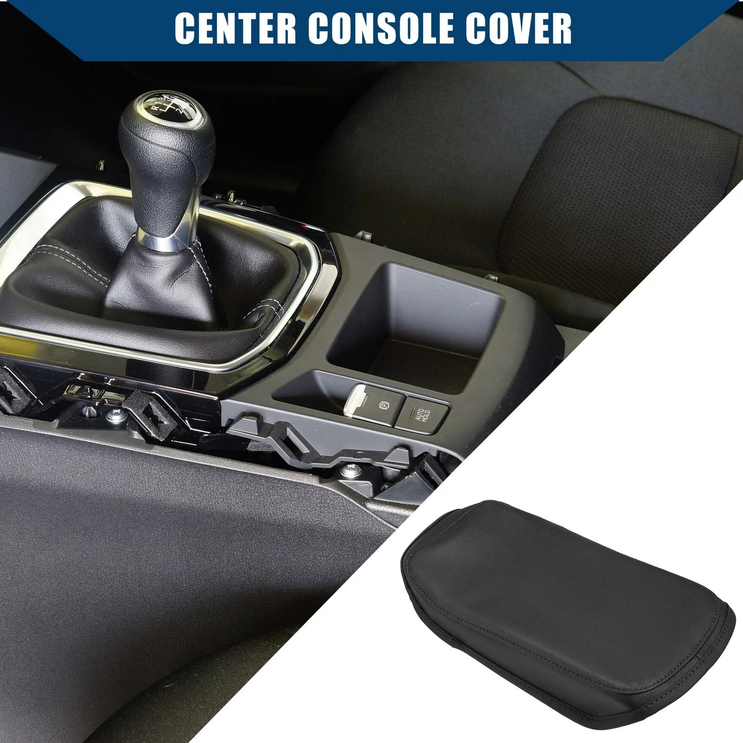 Auto Center Console Armrest Cover for Hyundai Kona 2018-2023 Faux Leather Black