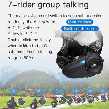 EJEAS Q7 Bluetooth Waterproof Motorcycle Helmet Headset Intercom 7 Riders
