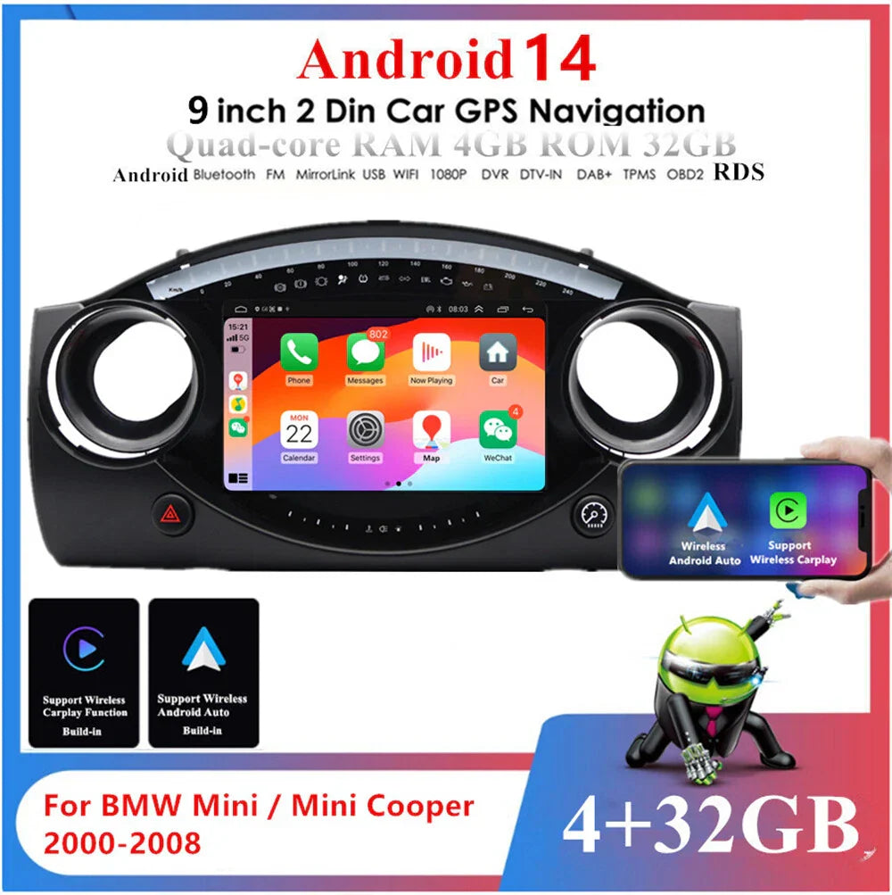 9'' Android Car Stereo Radio Navigation for BMW Mini Cooper (2000-2008)
