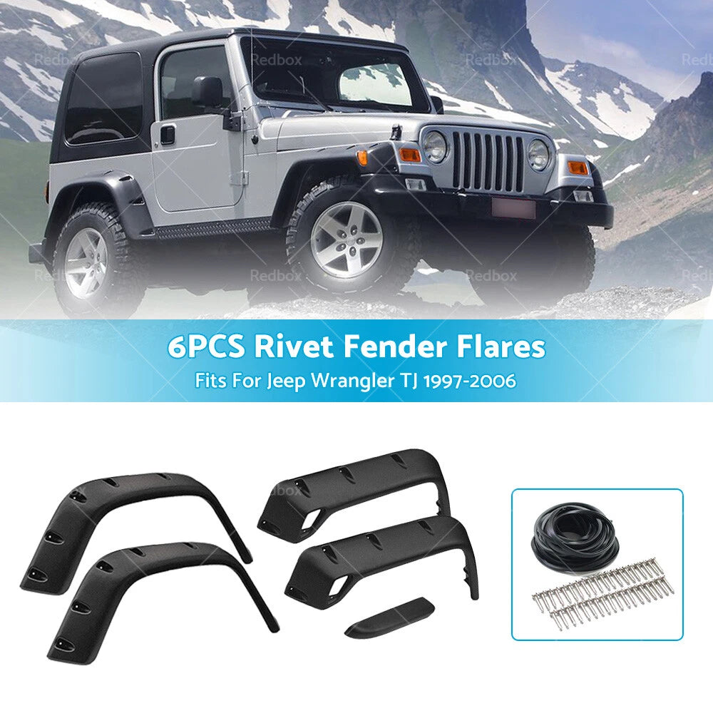 Pocket Style Matte Black Fender Flares for Jeep Wrangler TJ (1997-2006)