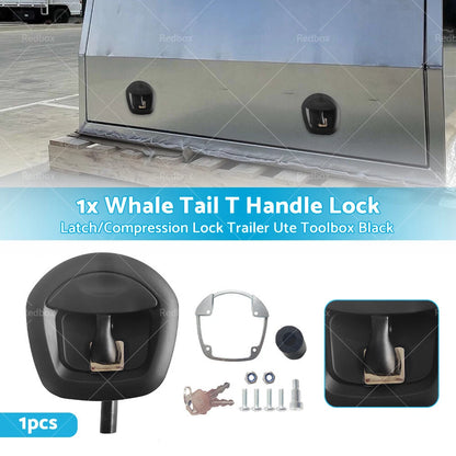 Black Recessed Folding T Lock Handle for Trailer Toolbox (Drop T Whale Tail)