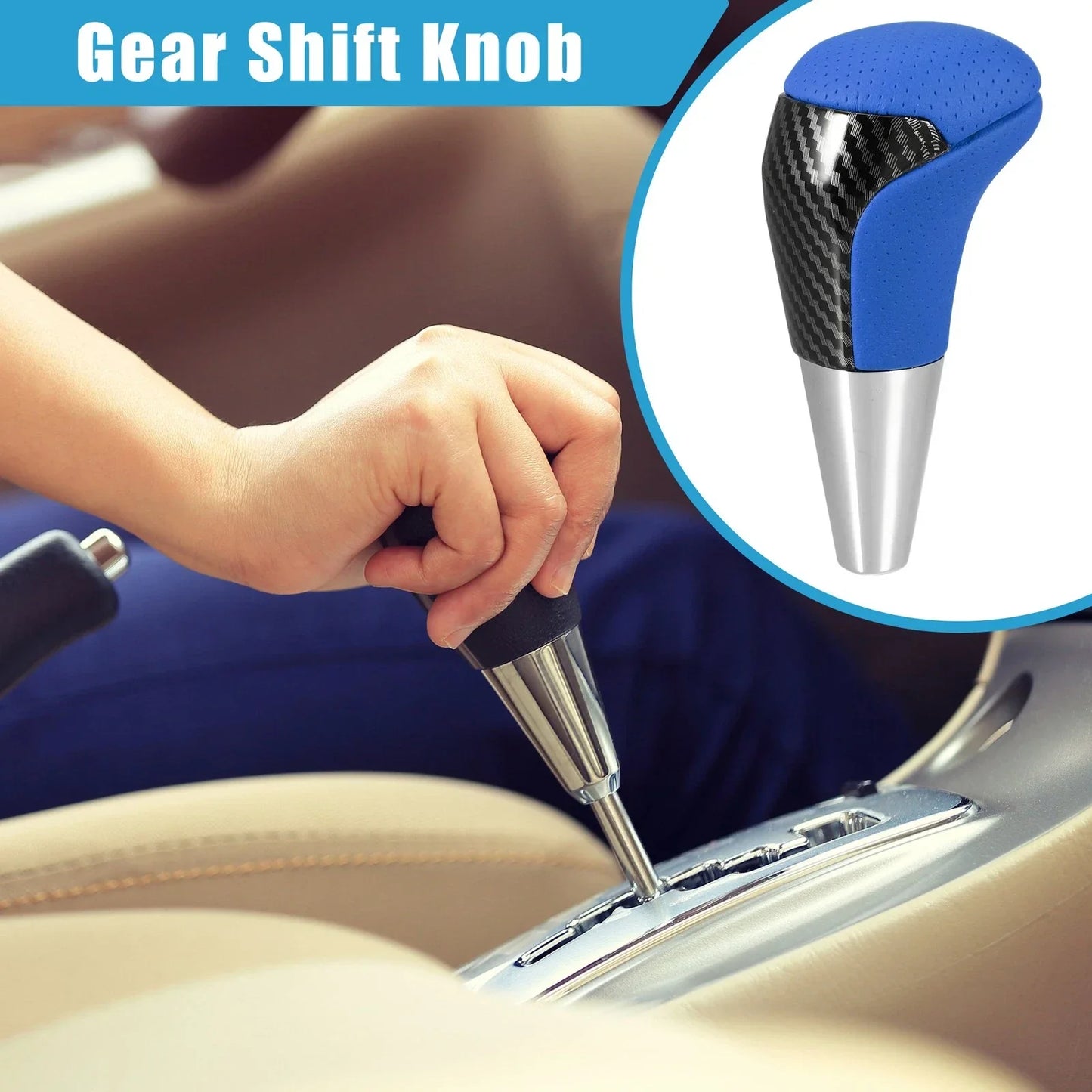 Carbon Fiber Gear Shift Knob for Toyota - Punched Faux Leather, Blue