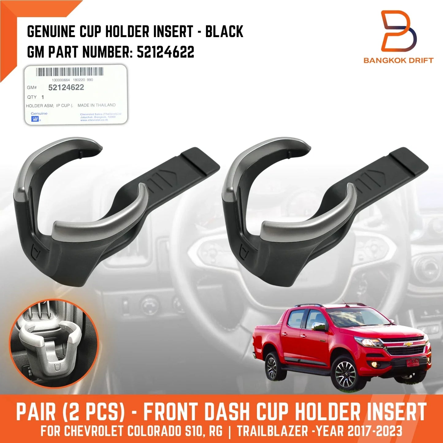 Front Cup Holder Insert Pair for Holden Colorado RG Trailblazer (2017-2022)