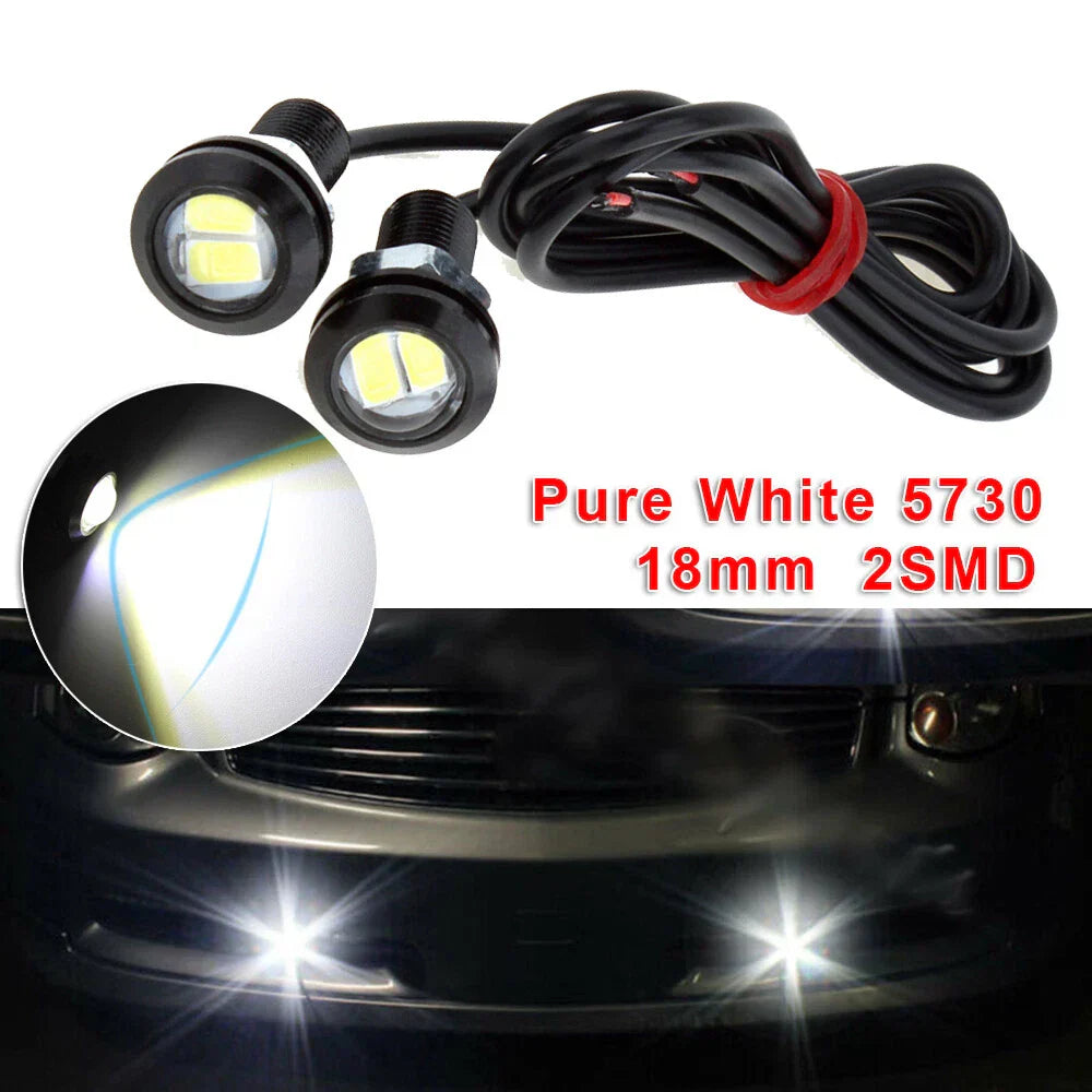 2pcs White Motorcycle Eagle Eye Lights Strobe Backup Lamps Mirror Mount