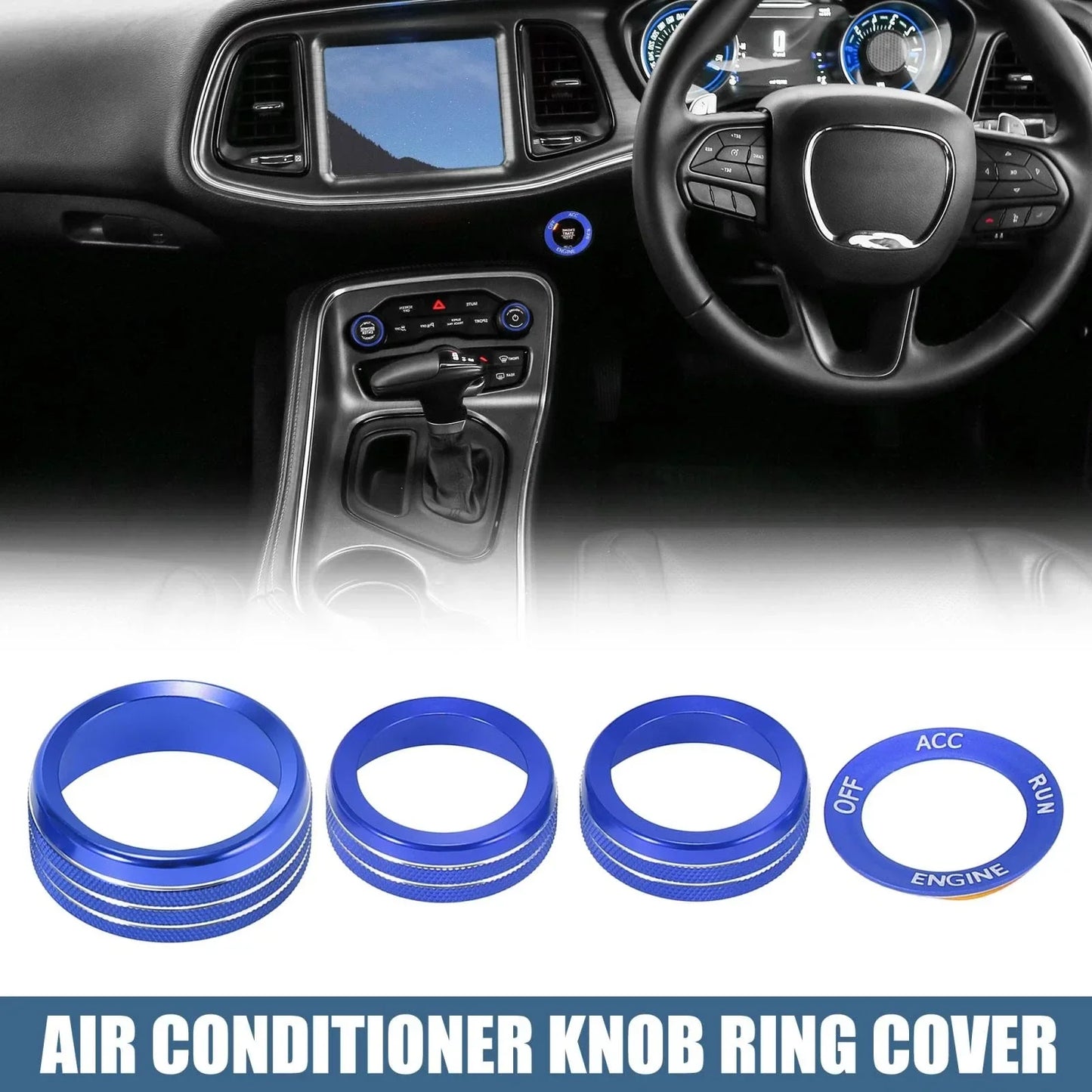 Air Conditioner Knob Ring Covers & Engine Start Button Cover Set for Dodge