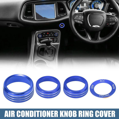 Air Conditioner Knob Ring Covers & Engine Start Button Cover Set for Dodge