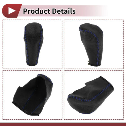 Gear Shift Knob Cover for BMW 3 Series E90 Black Blue Faux Leather (2004-2012)