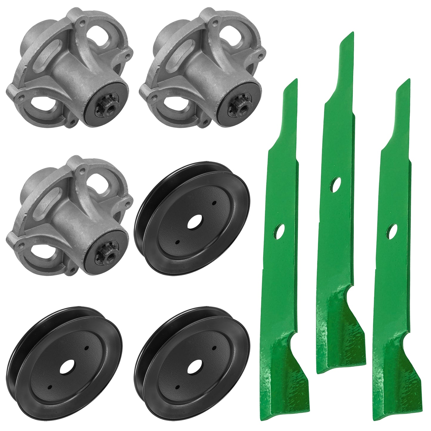 52 Inch Deck Spindles Replacement with Pulleys and Blades for Allis-Chalmers YT9500 (2000–2000)