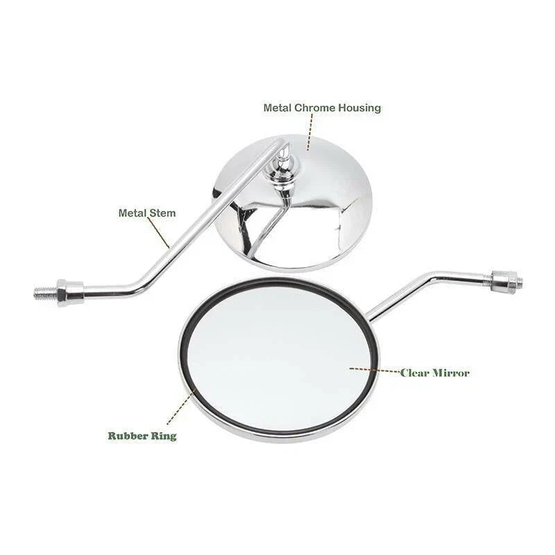 Chrome Round Mirrors 10mm Thread for Motorcycle Scooter