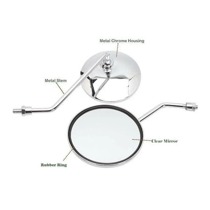 Chrome Round Mirrors 10mm Thread for Motorcycle Scooter