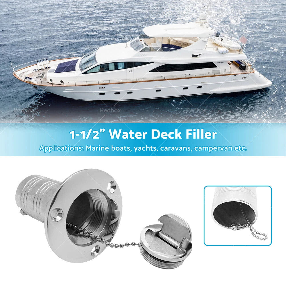 1-1/2" Marine Boat Keyless Water Deck Fill Filler Polished 316 Stainless Steel