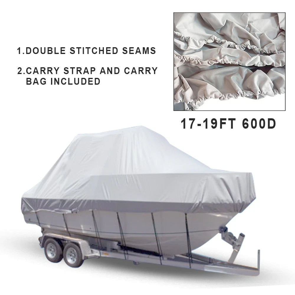 Jumbo 600D Polyester Waterproof Boat Cover for 17-19ft Trailerable Boats