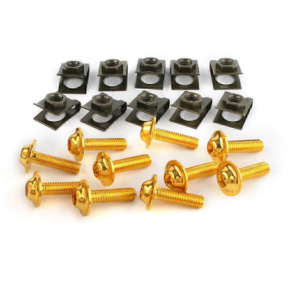 10 x CNC Motorcycle M6 Body Fairing Bolts Fasteners Clips Gold