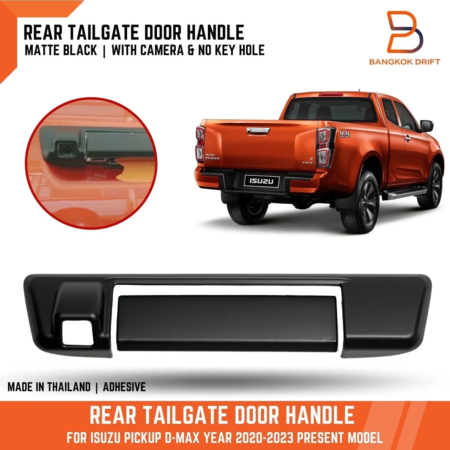 Matte Black Rear Tailgate Handle Cover Trim for Isuzu D-Max (2020-2023)