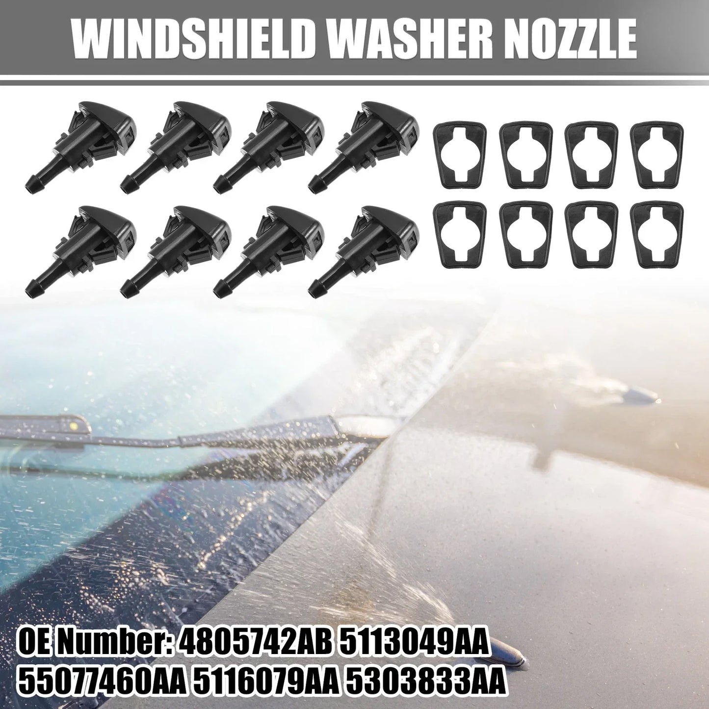 8 x Windshield Washer Nozzles for Dodge Caliber (2007-2012)