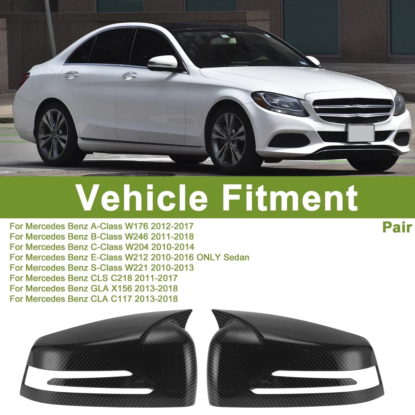 Mirror Cover Cap Replacement Black for Mercedes-Benz A-Class W176 (2012-2017)