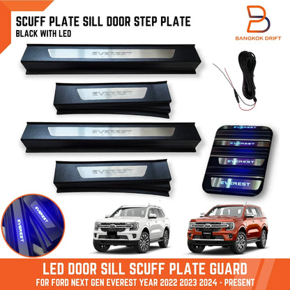 LED Black Scuff Plate Door Sill Guard for Ford Everest (2022-2024)