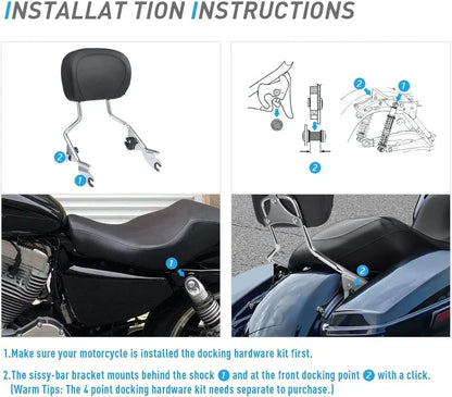Chrome Sissy Bar Backrest for Harley Touring CVO Road Glide (2014-2023)