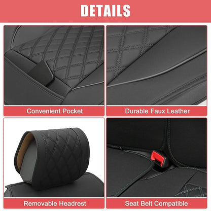 Car Front Rear Seat Covers for Dodge Ram 1500 2009-2023 Black Red 5 x Pcs