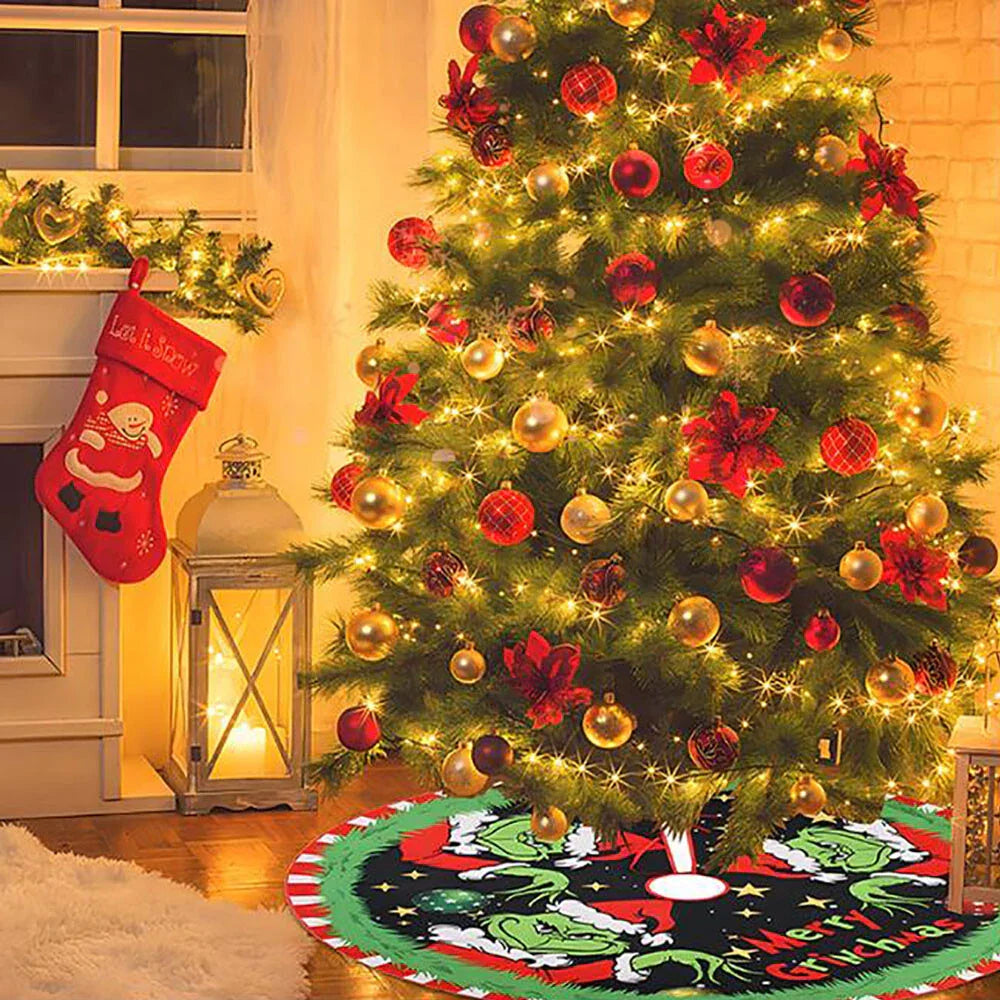 48-Inch Cartoon Grinch Christmas Tree Skirt for Holiday Decor