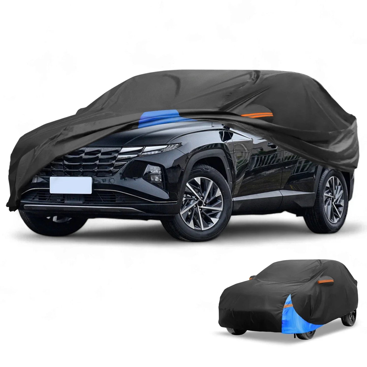 Waterproof All Weather Car Cover for Hyundai Tucson (2004-2024) Black Blue 210D-PU