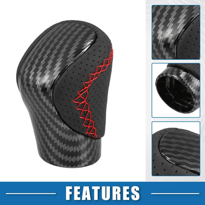 Carbon Fiber Gear Shift Knob for Lexus - Faux Leather with Red Thread