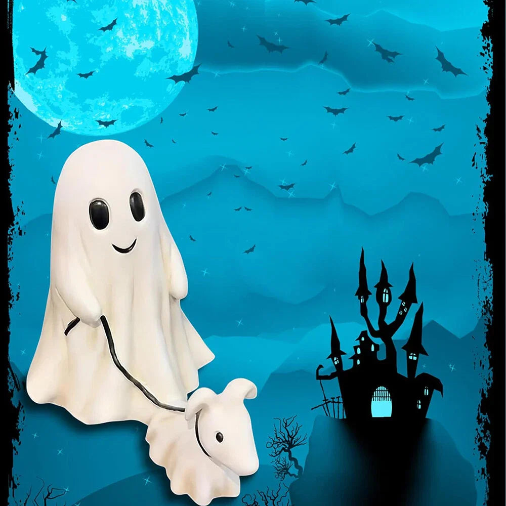 Cute Halloween Ghost Walking Dog Statue Decorations Indoor Outdoor
