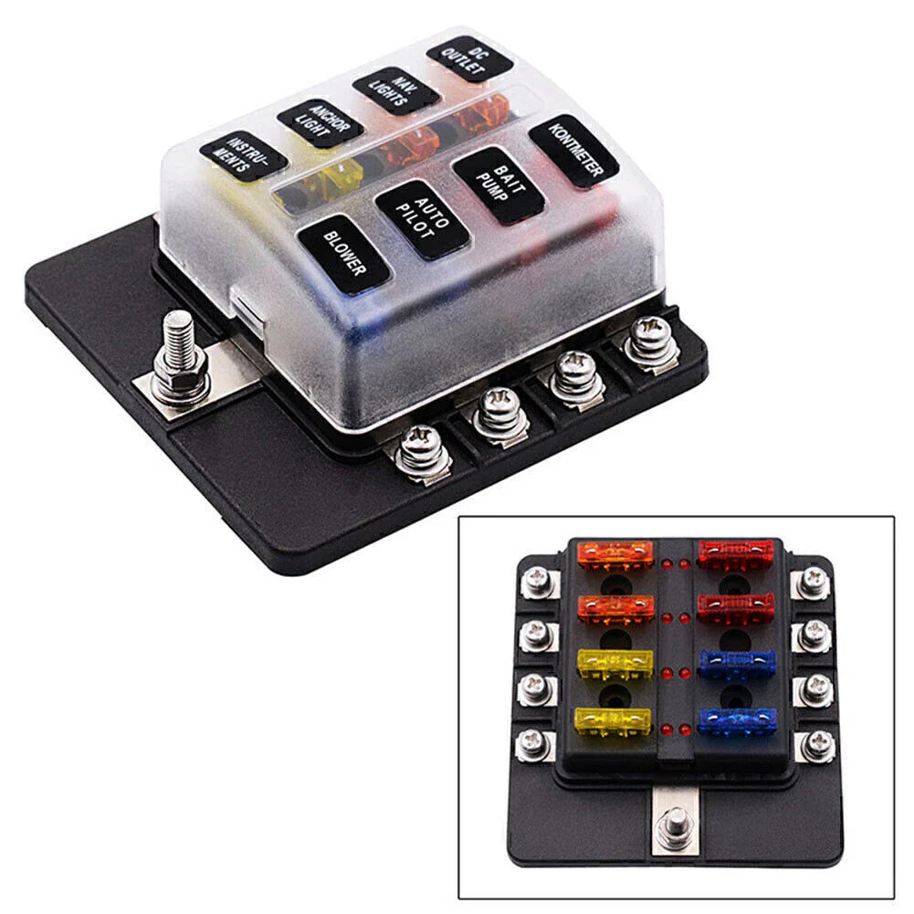8 Way LED Fuse Box Block Holder for Universal Use