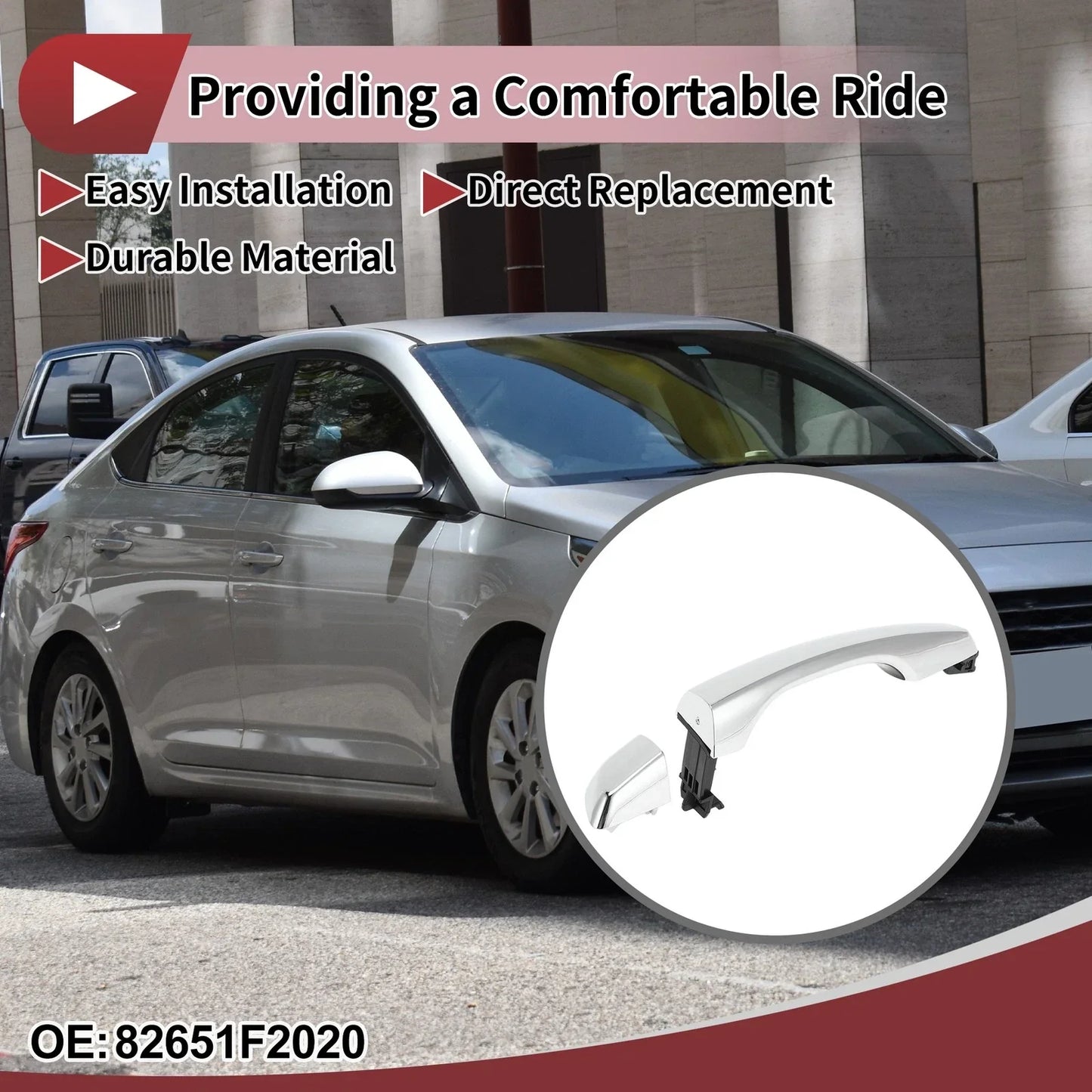 Car Door Handle Grip for Hyundai Elantra Rear Left (2020) Silver Tone