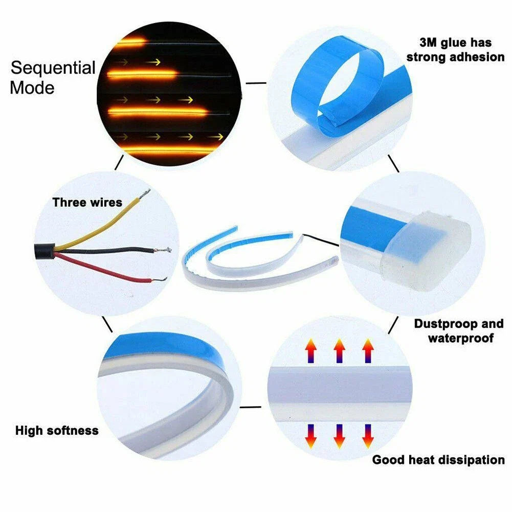 Bright Yellow Sequential DRL Strip Turn Signal Light for Car