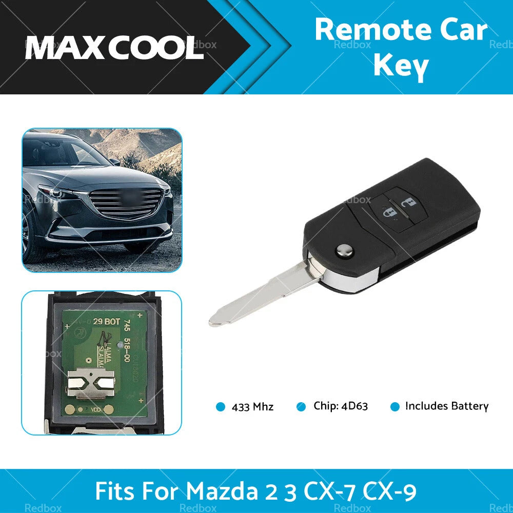 Remote Car Key 4D63 Chip 433 MHz for Mazda 2 3 CX-7 CX-9 (2003-2020)