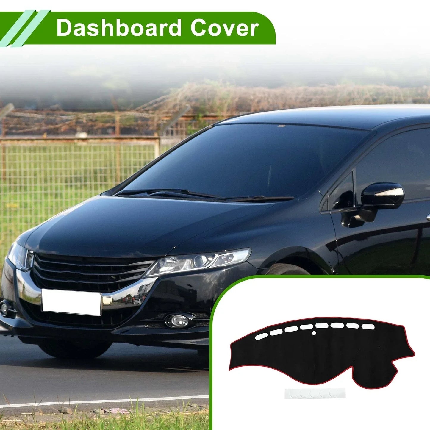 Dashboard Cover Mat for Honda Odyssey 2009-2014 Sun Protector Pad Black Red