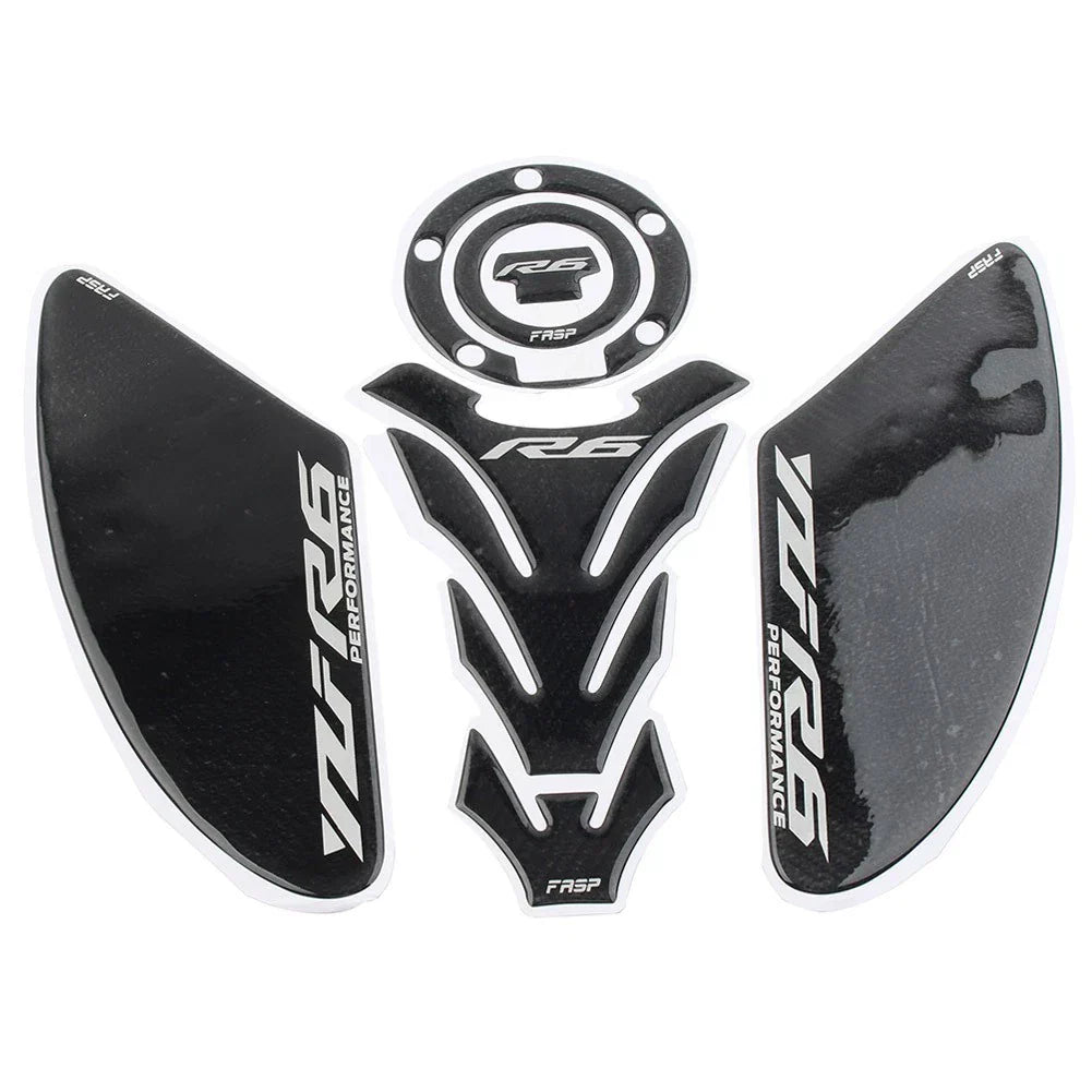 3D Carbon Fiber Tank Pad Traction Decal Set for Yamaha YZF-R6 (2006-2023)